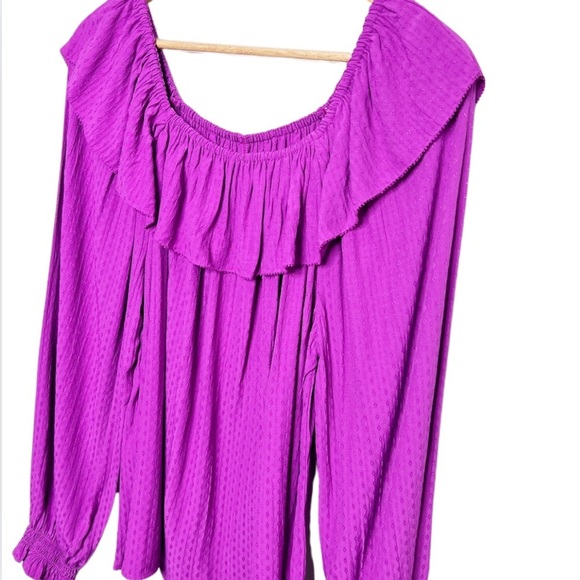 New with Tag Knox Rose Womens Purple Ruffle Polka Dot Texture Long Sleeve Blouse - Picture 12 of 16